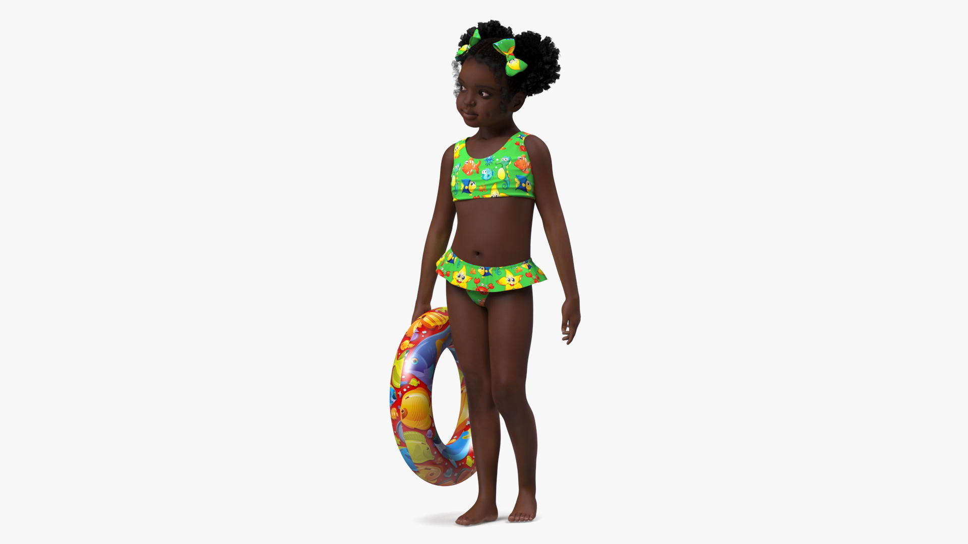 Black Child Girl Holding Swim Ring 3D model