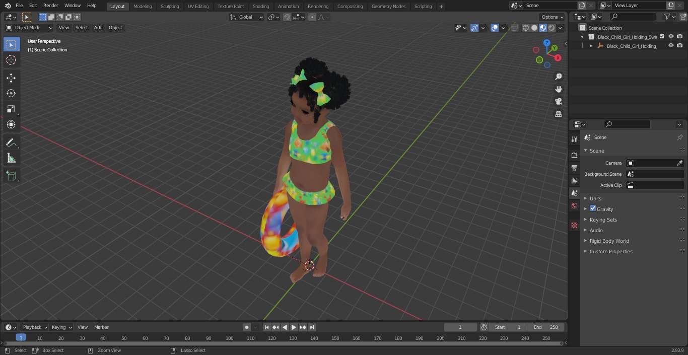 Black Child Girl Holding Swim Ring 3D model