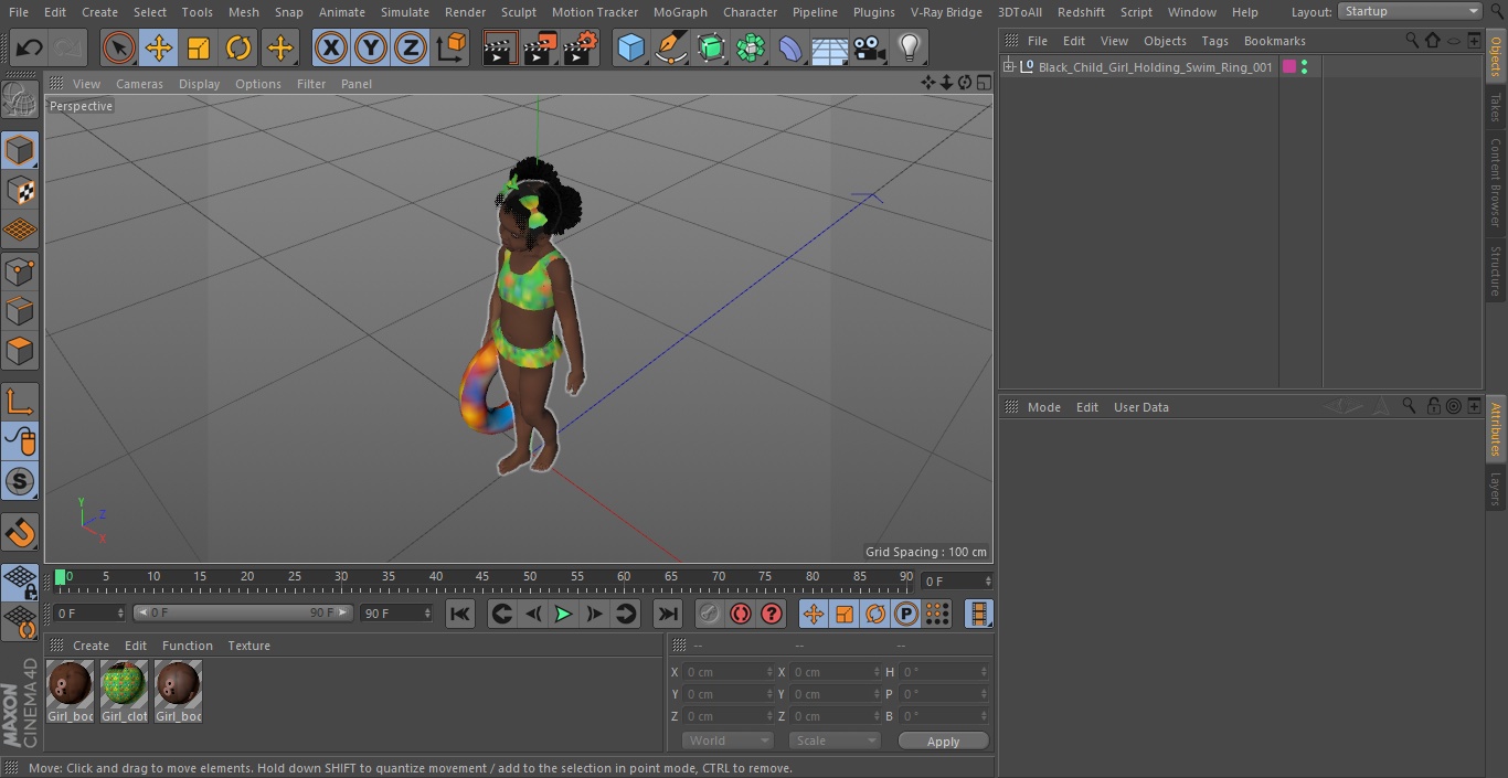 Black Child Girl Holding Swim Ring 3D model