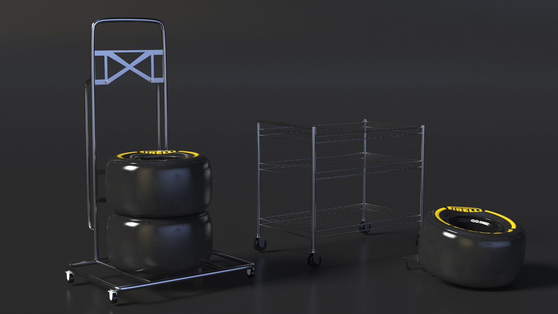 3D model Pit Stop Wheel Cart and Wheels