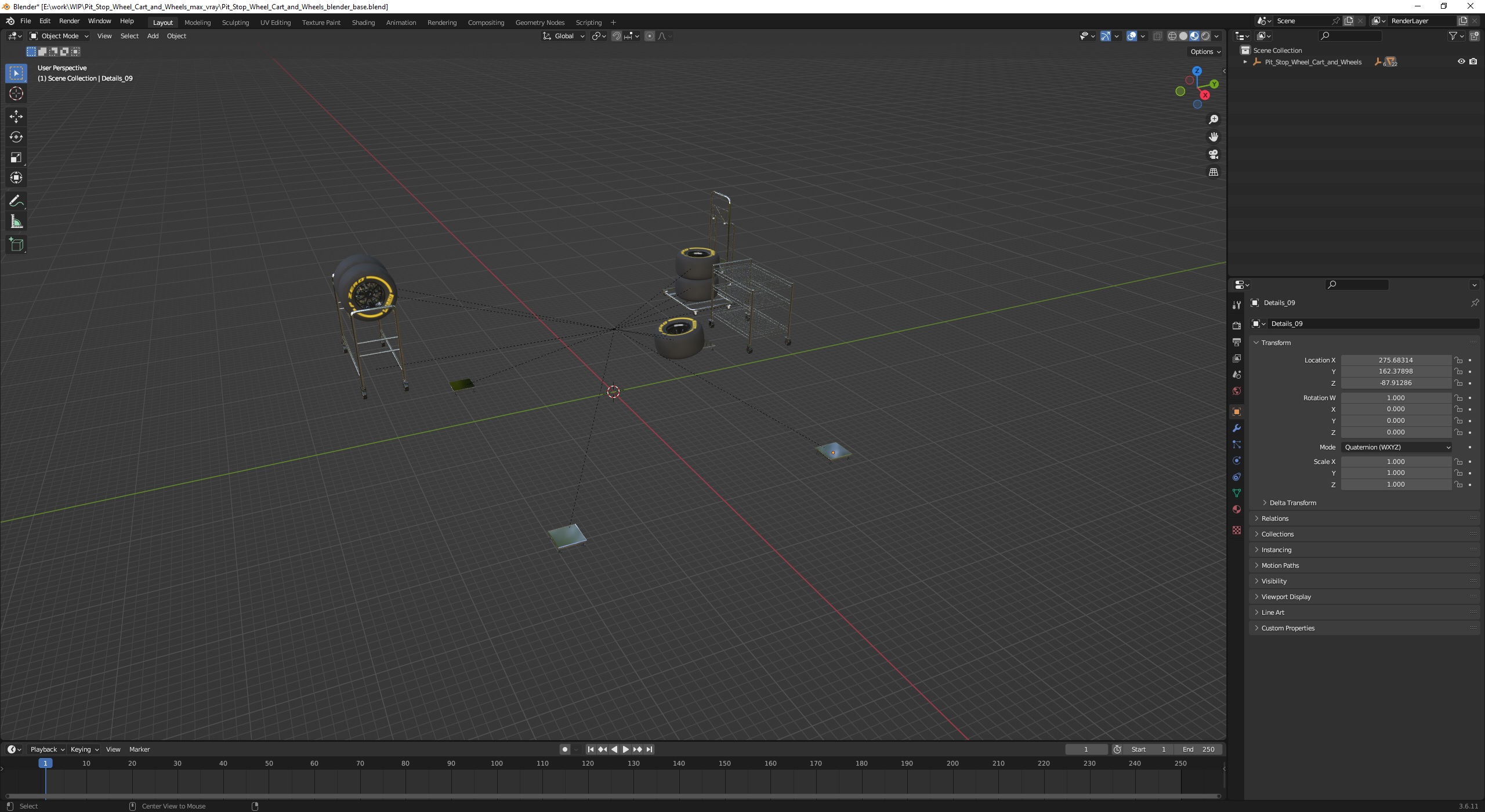 3D model Pit Stop Wheel Cart and Wheels