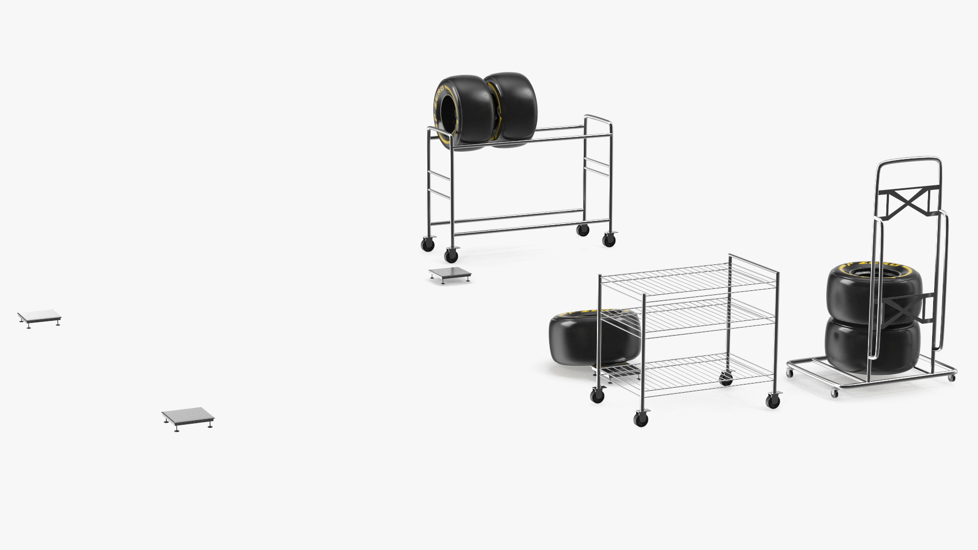 3D model Pit Stop Wheel Cart and Wheels