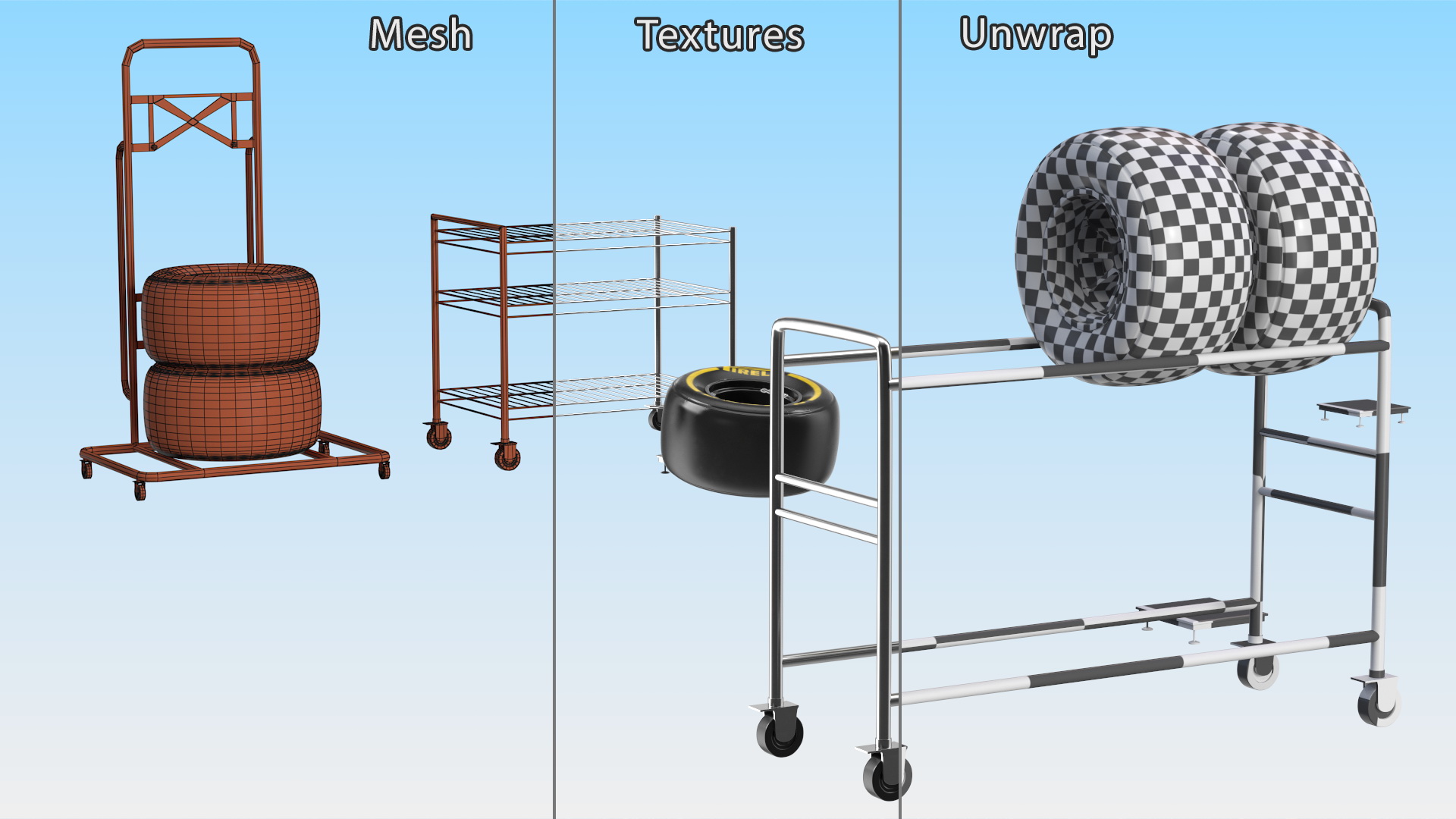 3D model Pit Stop Wheel Cart and Wheels