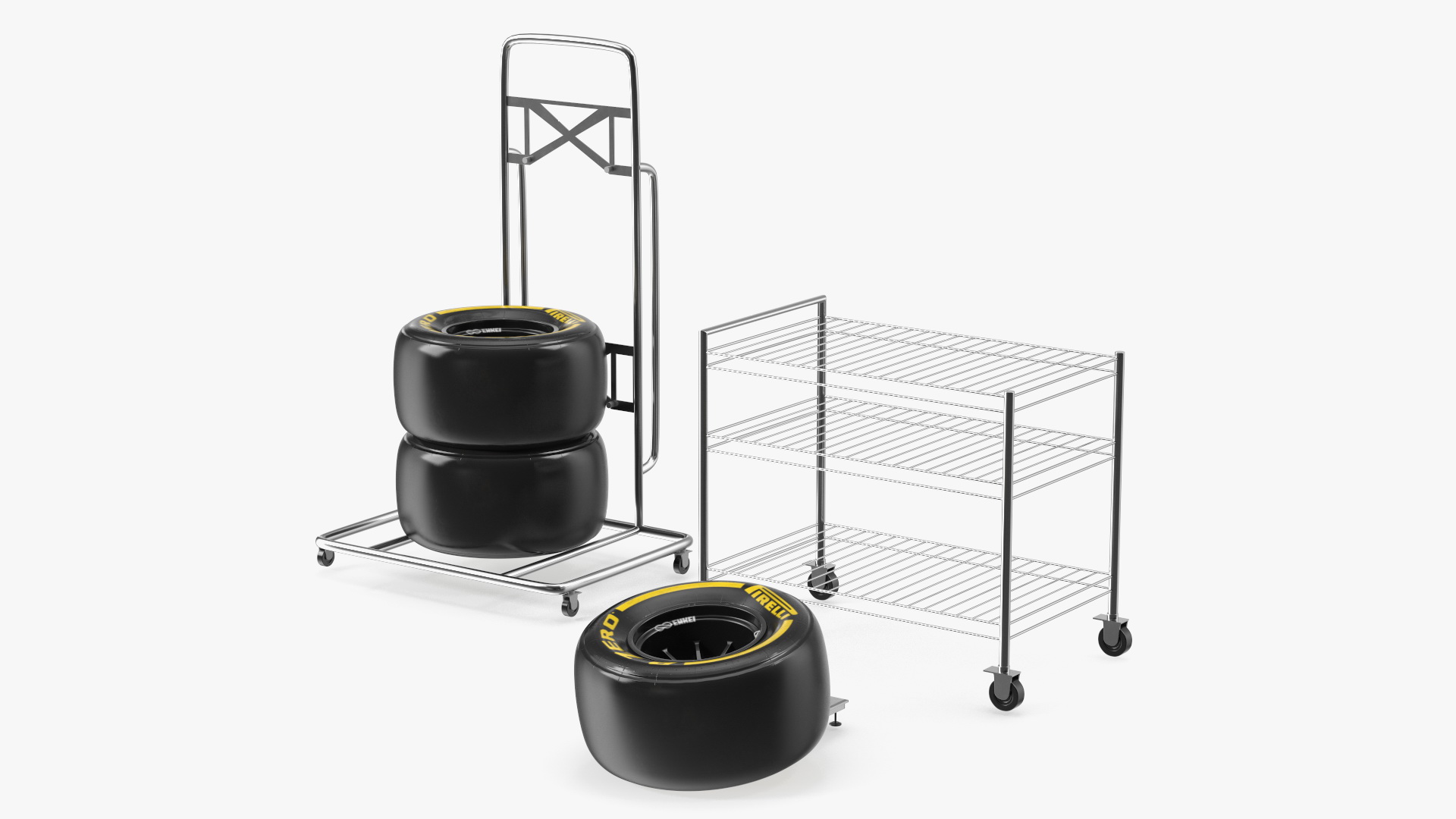 3D model Pit Stop Wheel Cart and Wheels