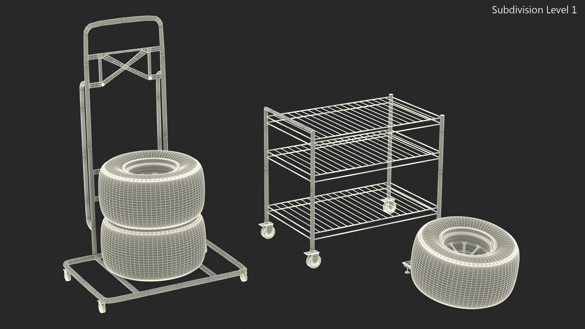 3D model Pit Stop Wheel Cart and Wheels