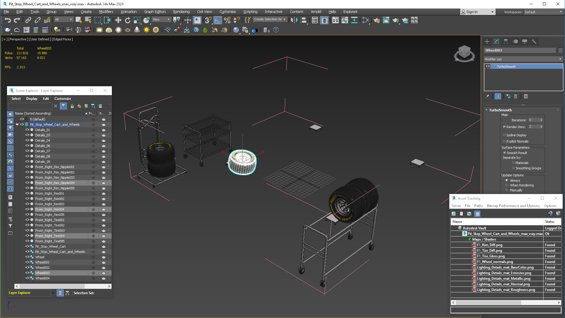 3D model Pit Stop Wheel Cart and Wheels