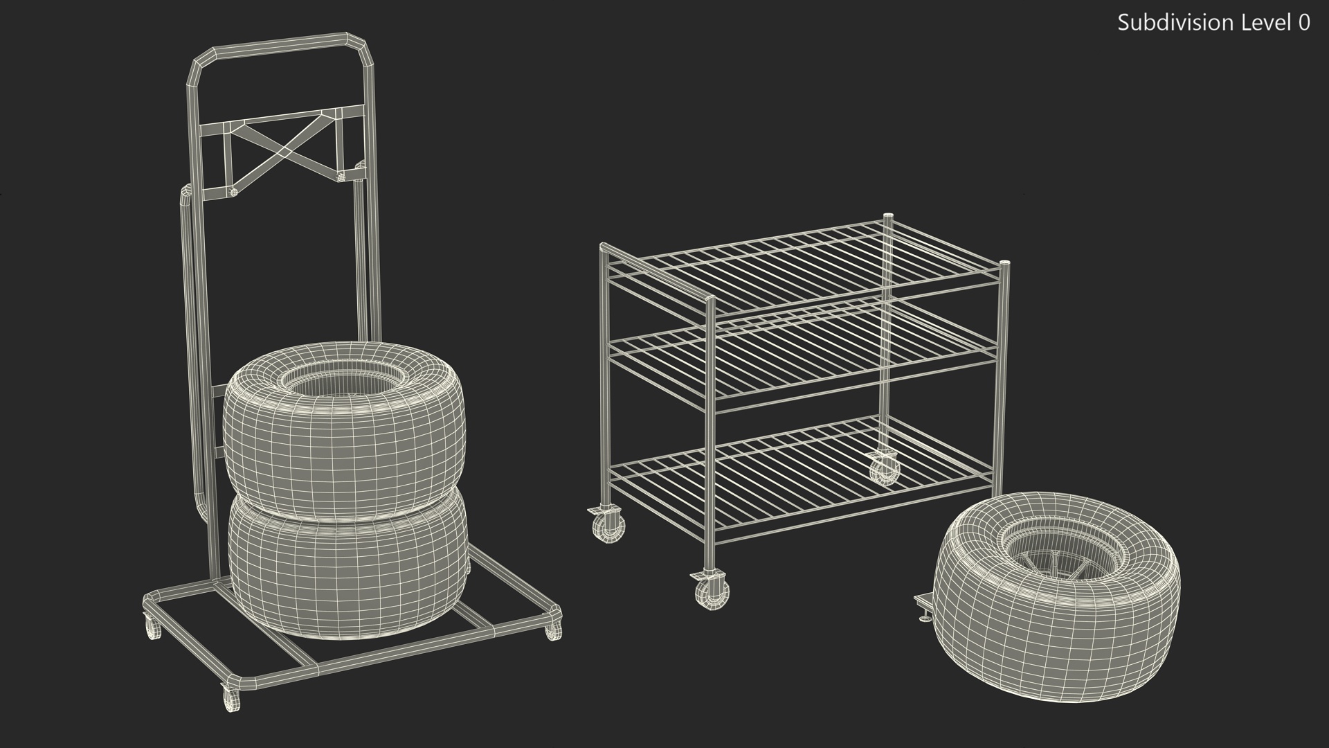 3D model Pit Stop Wheel Cart and Wheels
