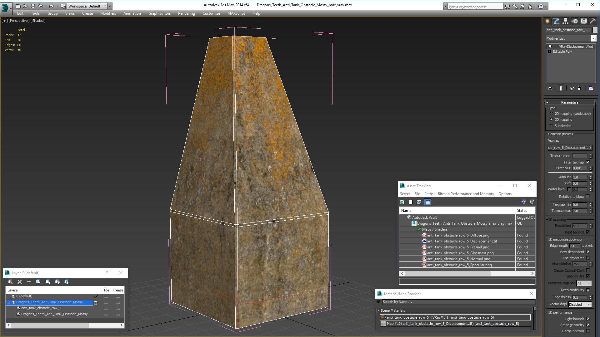 3D Dragons Teeth Anti Tank Obstacle Mossy model