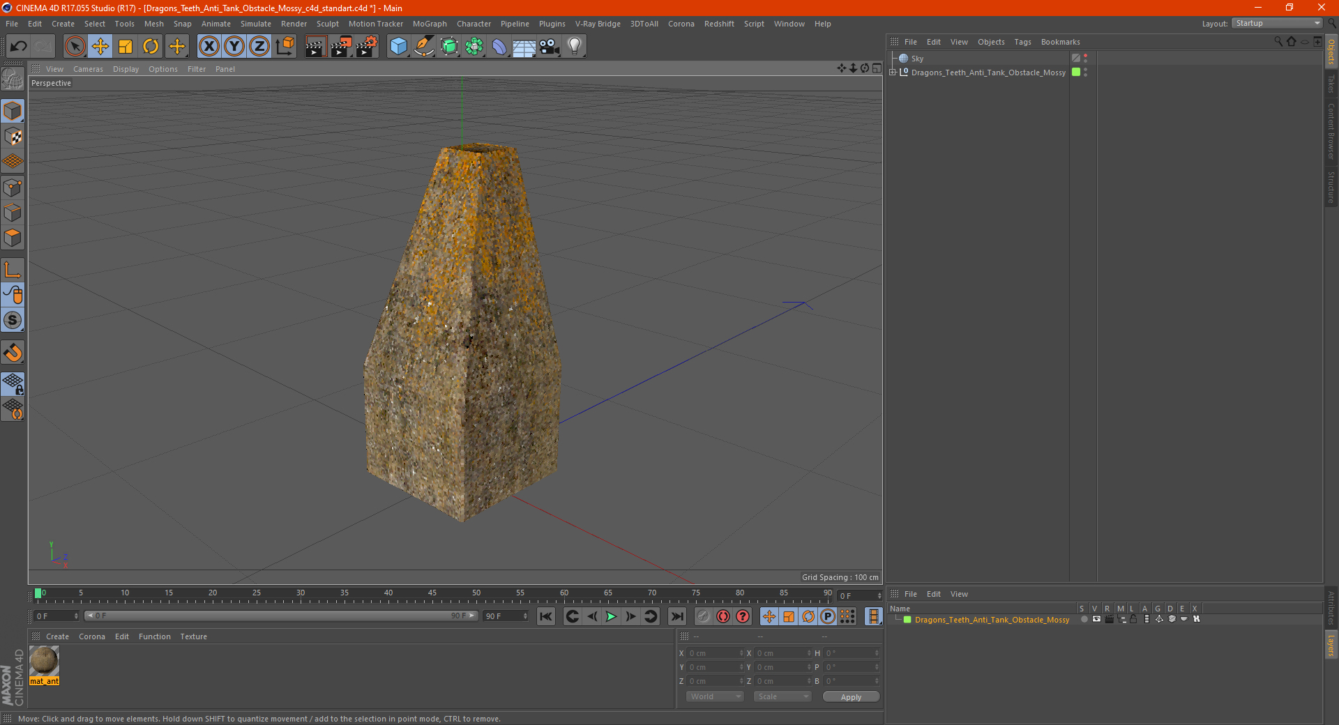 3D Dragons Teeth Anti Tank Obstacle Mossy model