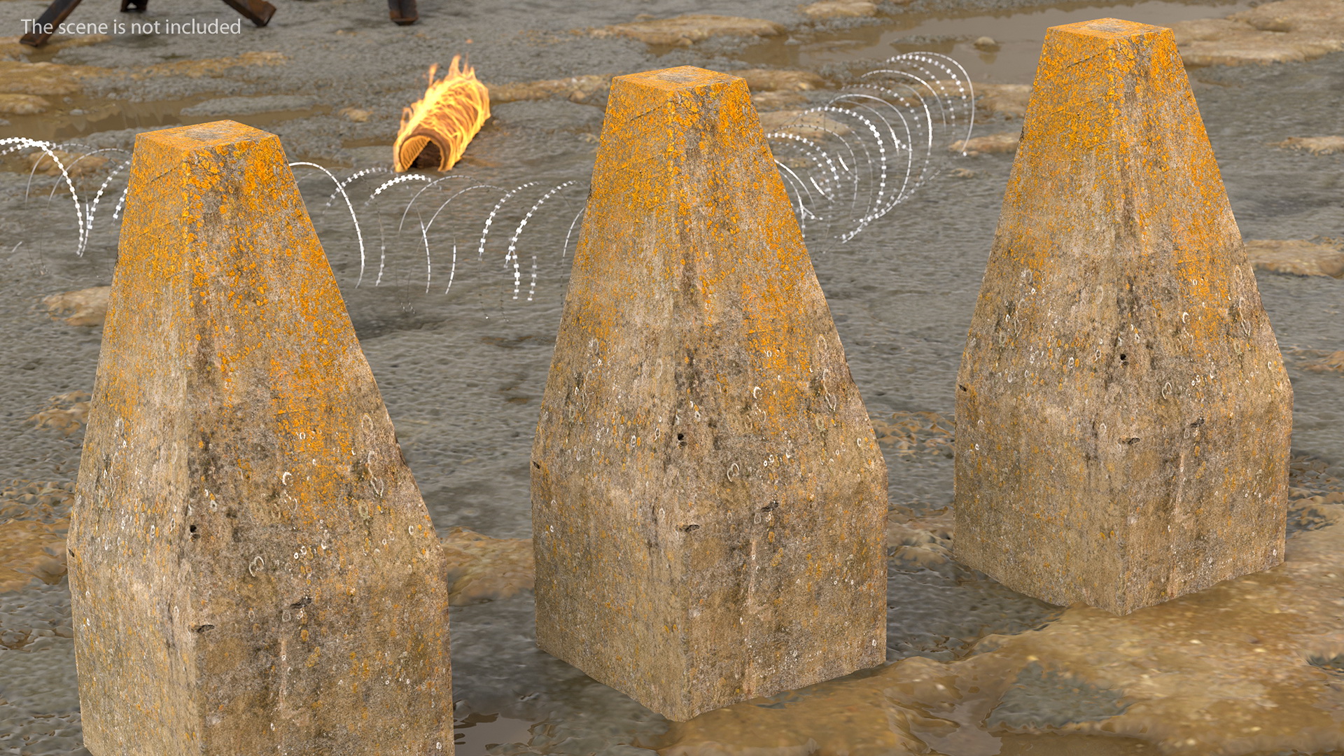 3D Dragons Teeth Anti Tank Obstacle Mossy model