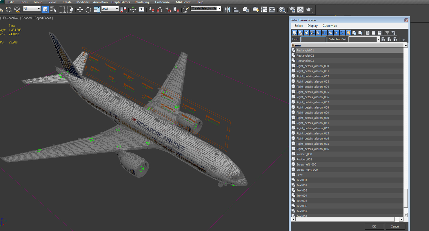 3D model Boeing 777 200 Singapore Airlines Rigged