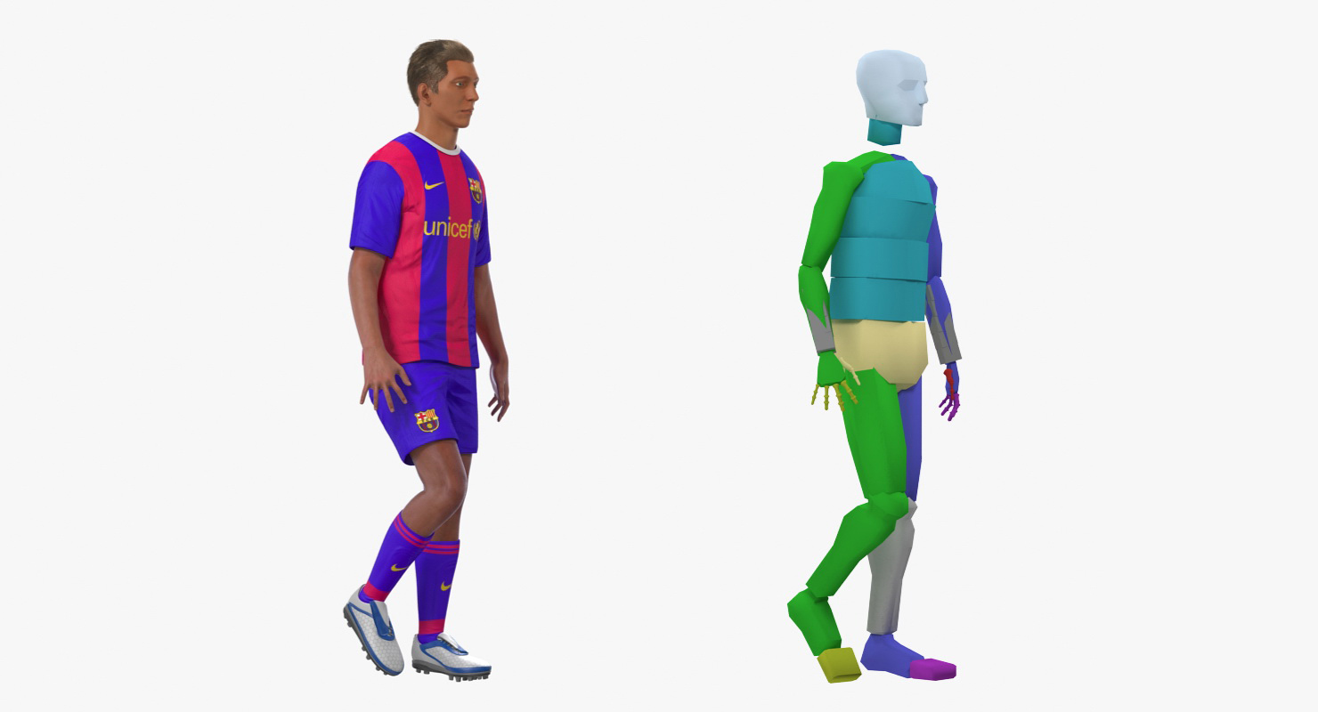 Soccer or Football Player Barcelona Rigged 3D