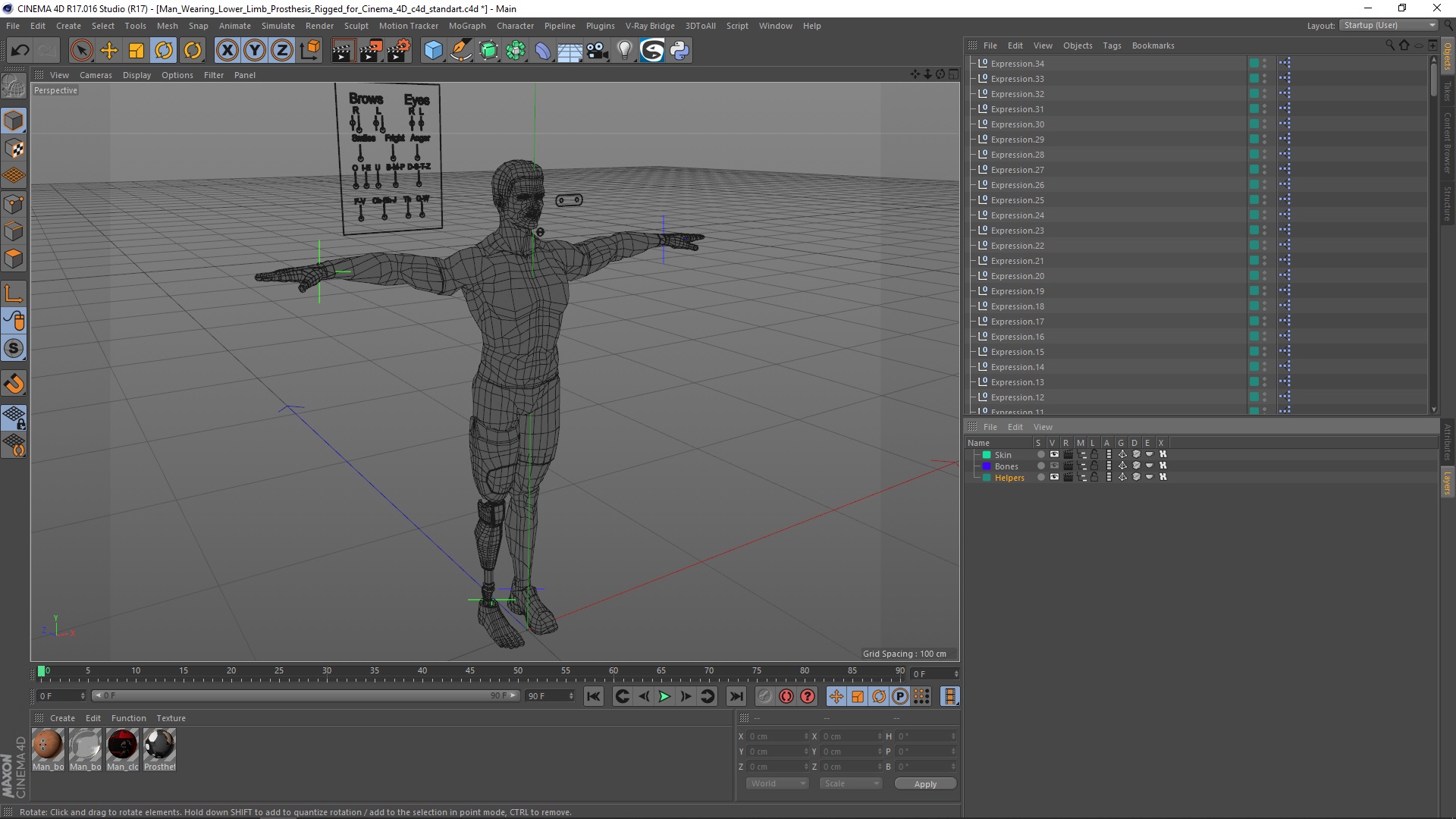 Man Wearing Lower Limb Prosthesis Rigged for Cinema 4D 3D model