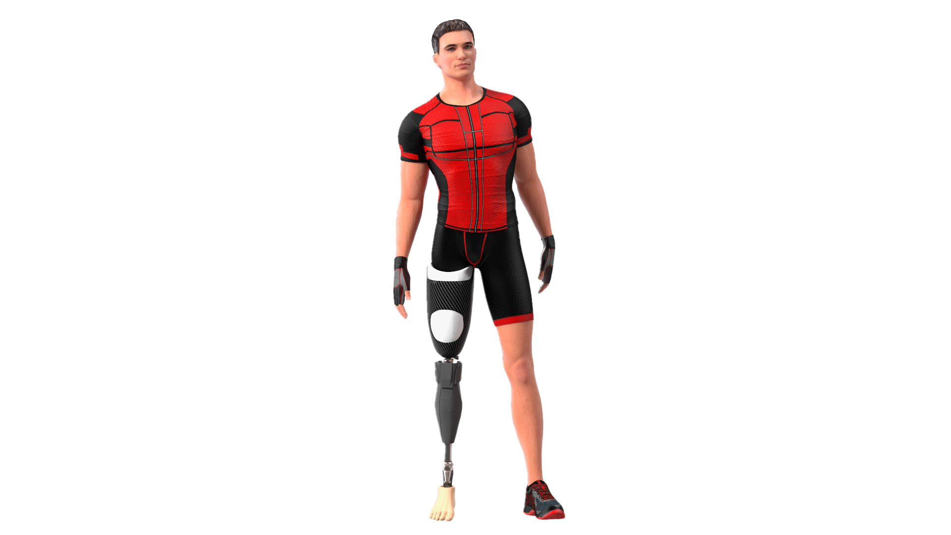 Man Wearing Lower Limb Prosthesis Rigged for Cinema 4D 3D model