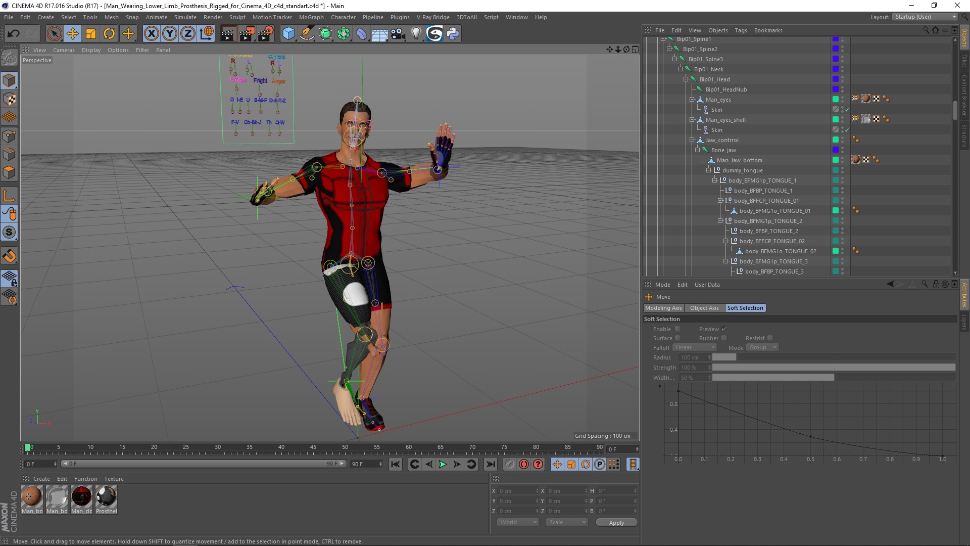 Man Wearing Lower Limb Prosthesis Rigged for Cinema 4D 3D model