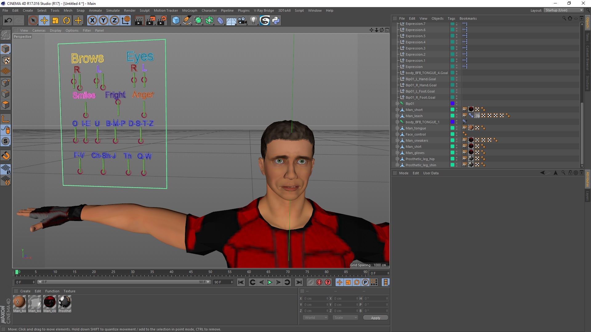 Man Wearing Lower Limb Prosthesis Rigged for Cinema 4D 3D model