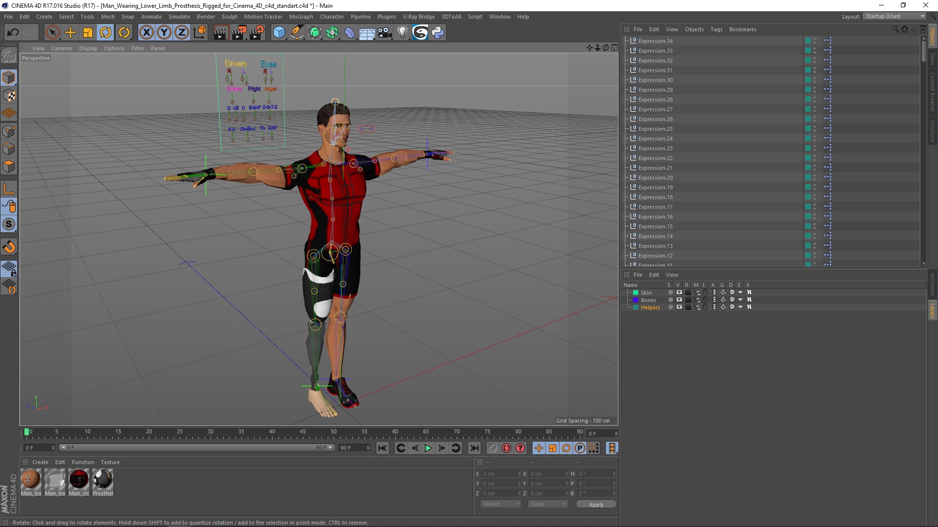 Man Wearing Lower Limb Prosthesis Rigged for Cinema 4D 3D model
