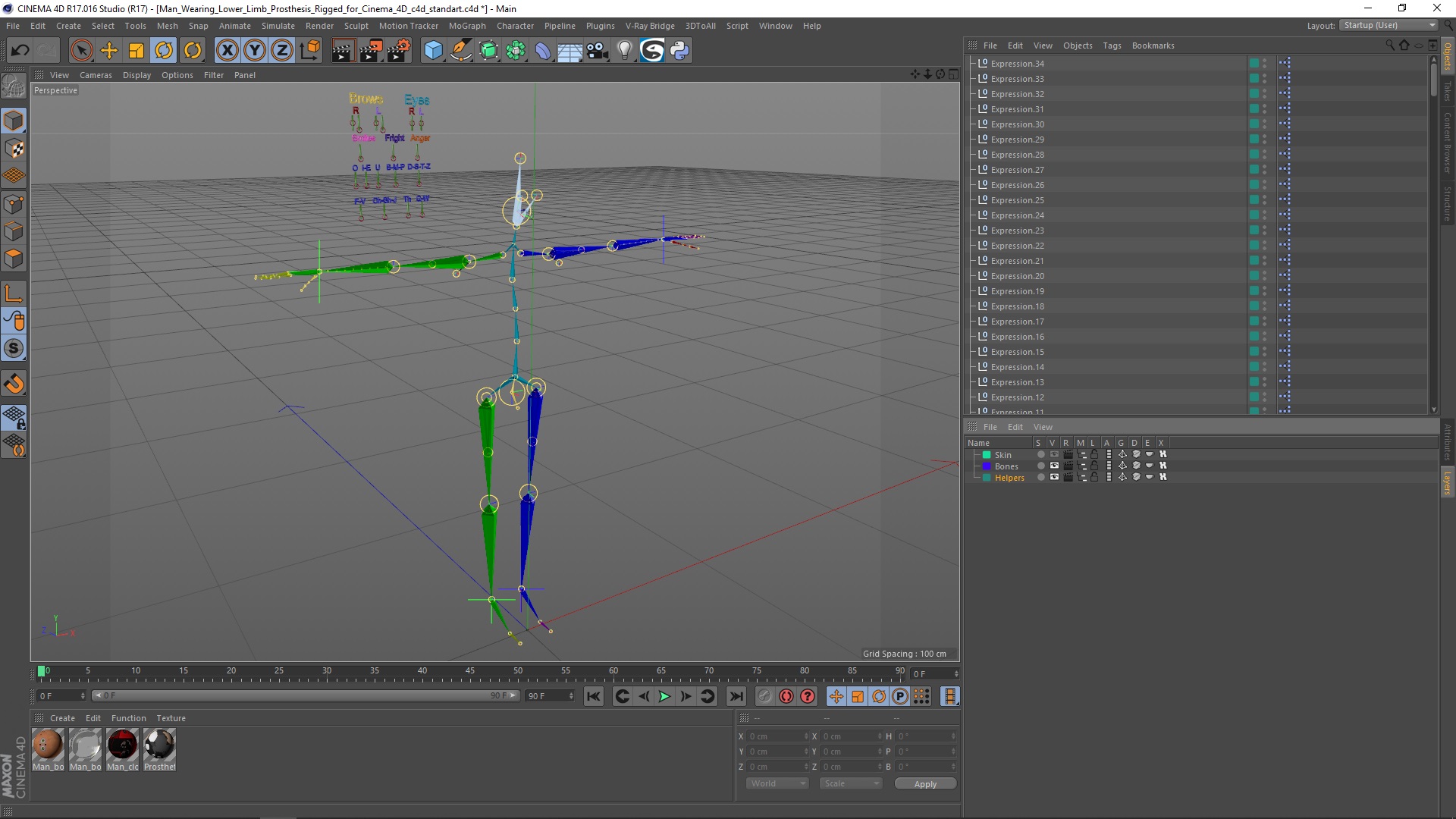 Man Wearing Lower Limb Prosthesis Rigged for Cinema 4D 3D model
