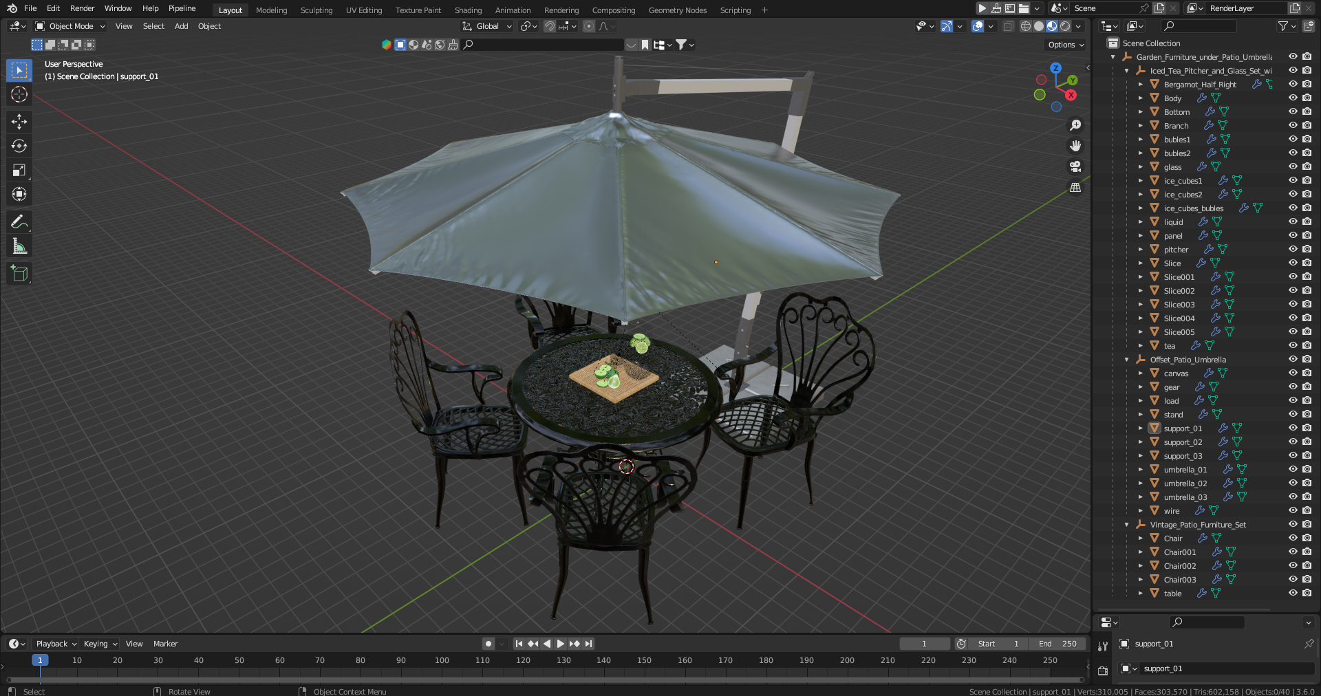 Garden Furniture under Patio Umbrella 3D