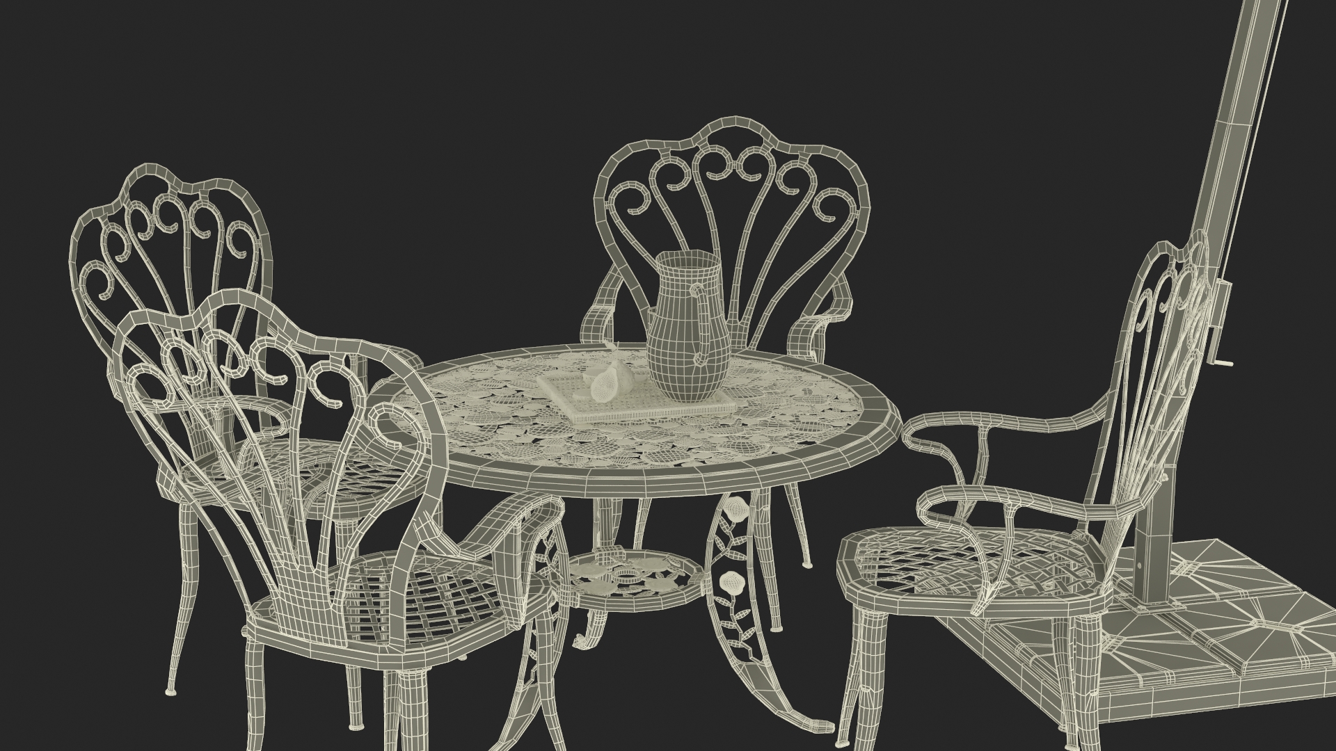 Garden Furniture under Patio Umbrella 3D