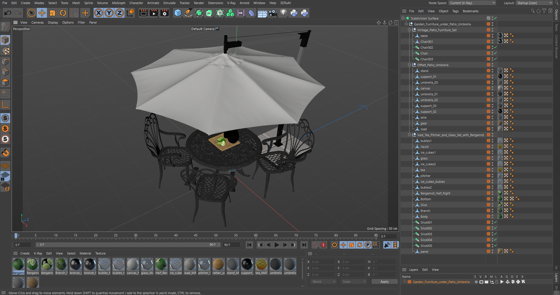 Garden Furniture under Patio Umbrella 3D