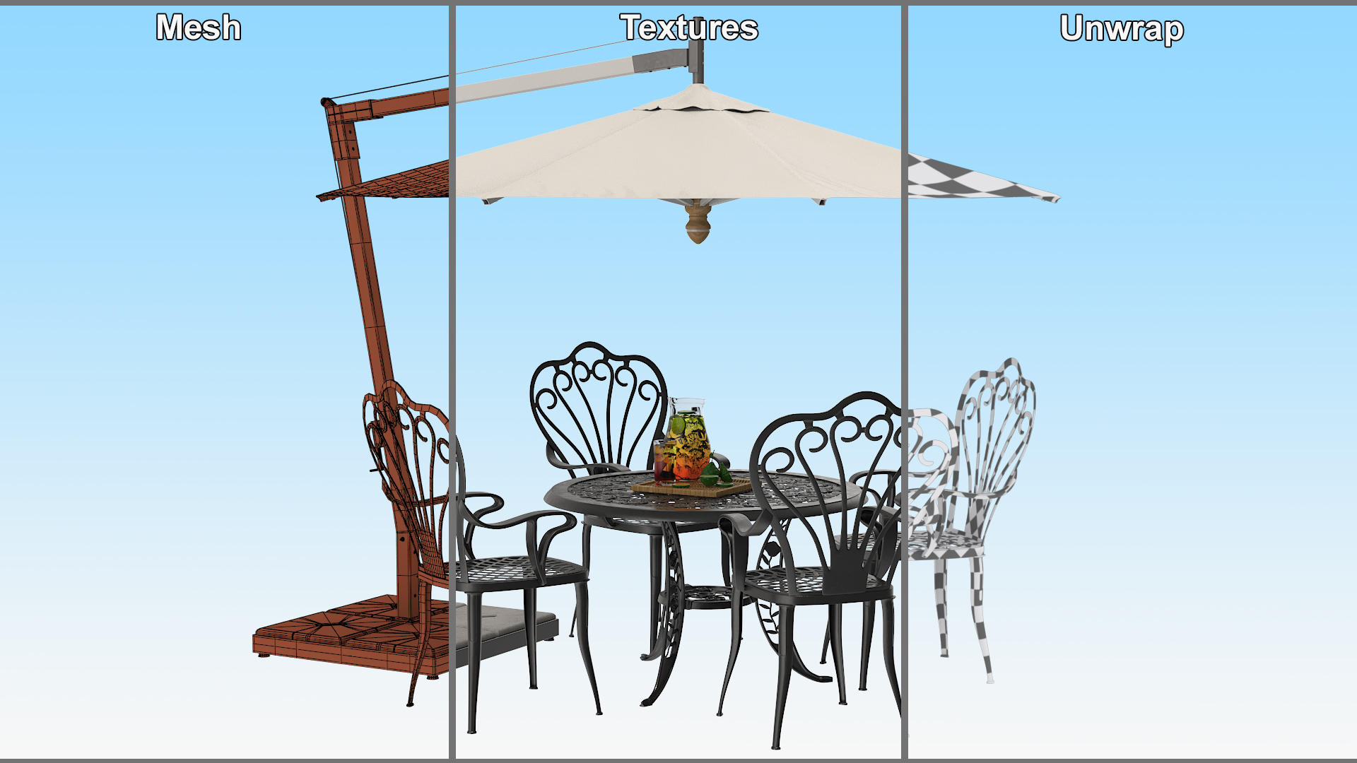 Garden Furniture under Patio Umbrella 3D