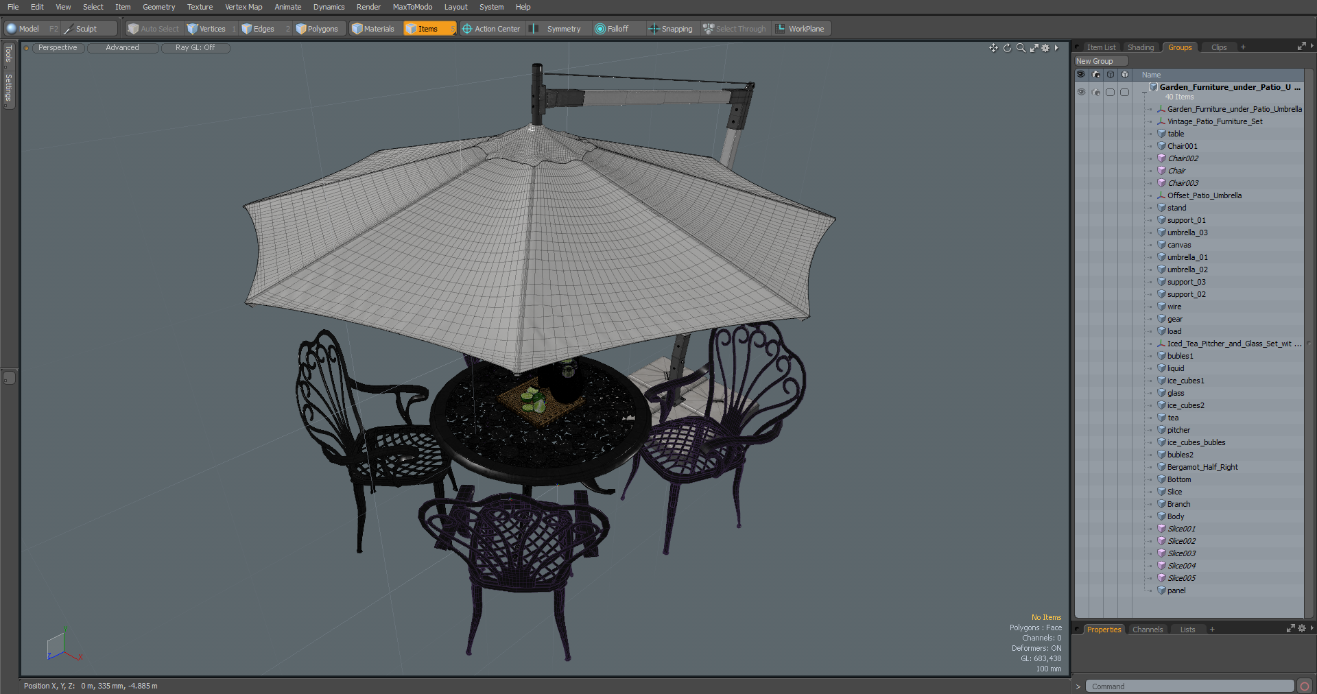 Garden Furniture under Patio Umbrella 3D