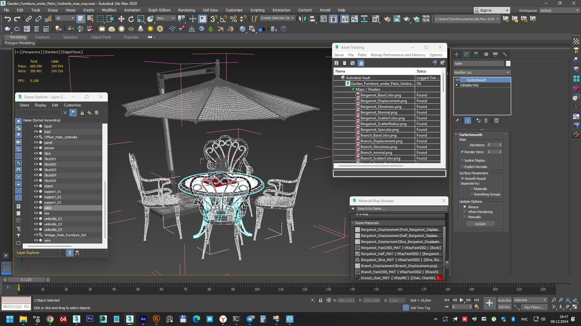 Garden Furniture under Patio Umbrella 3D