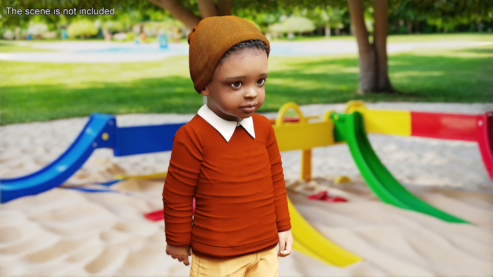 3D model Black Toddler Boy Light Skin Autumn Style Standing