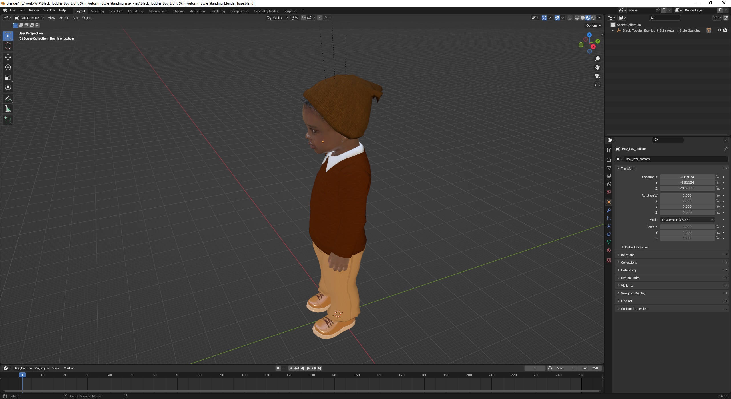 3D model Black Toddler Boy Light Skin Autumn Style Standing