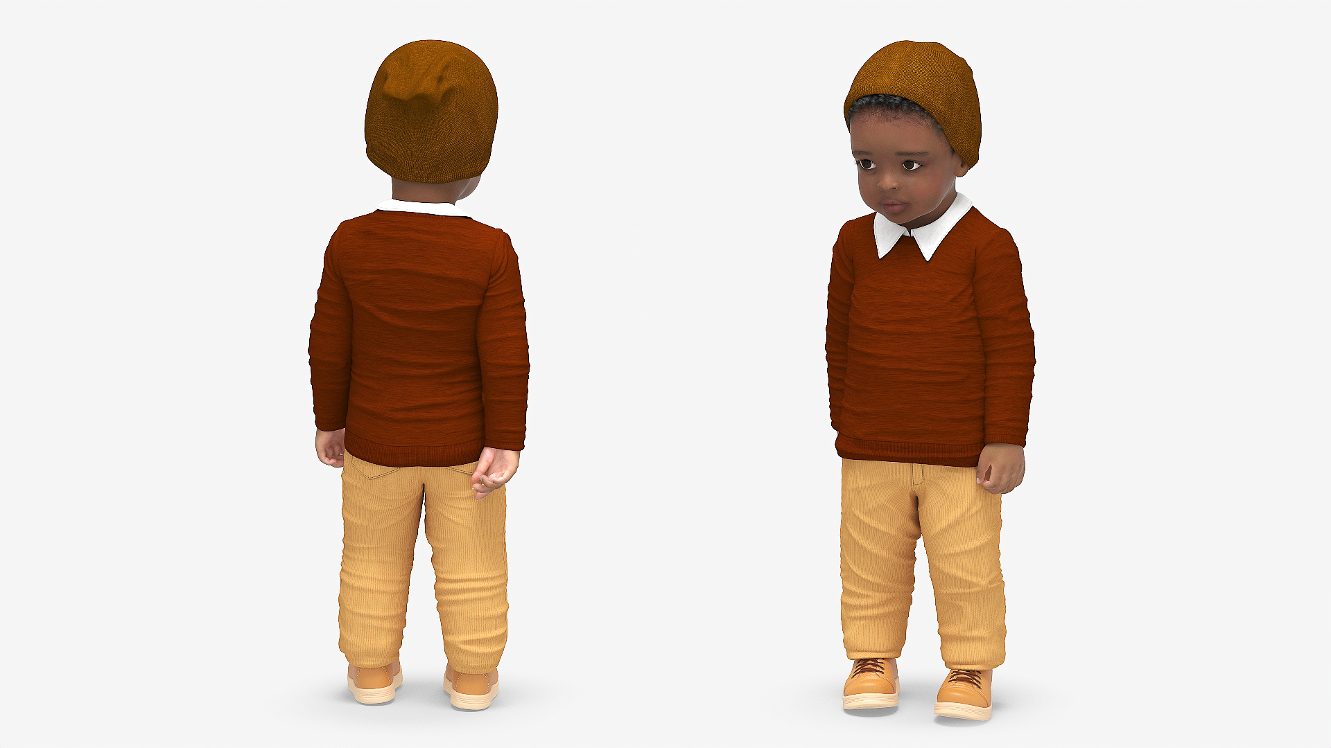 3D model Black Toddler Boy Light Skin Autumn Style Standing