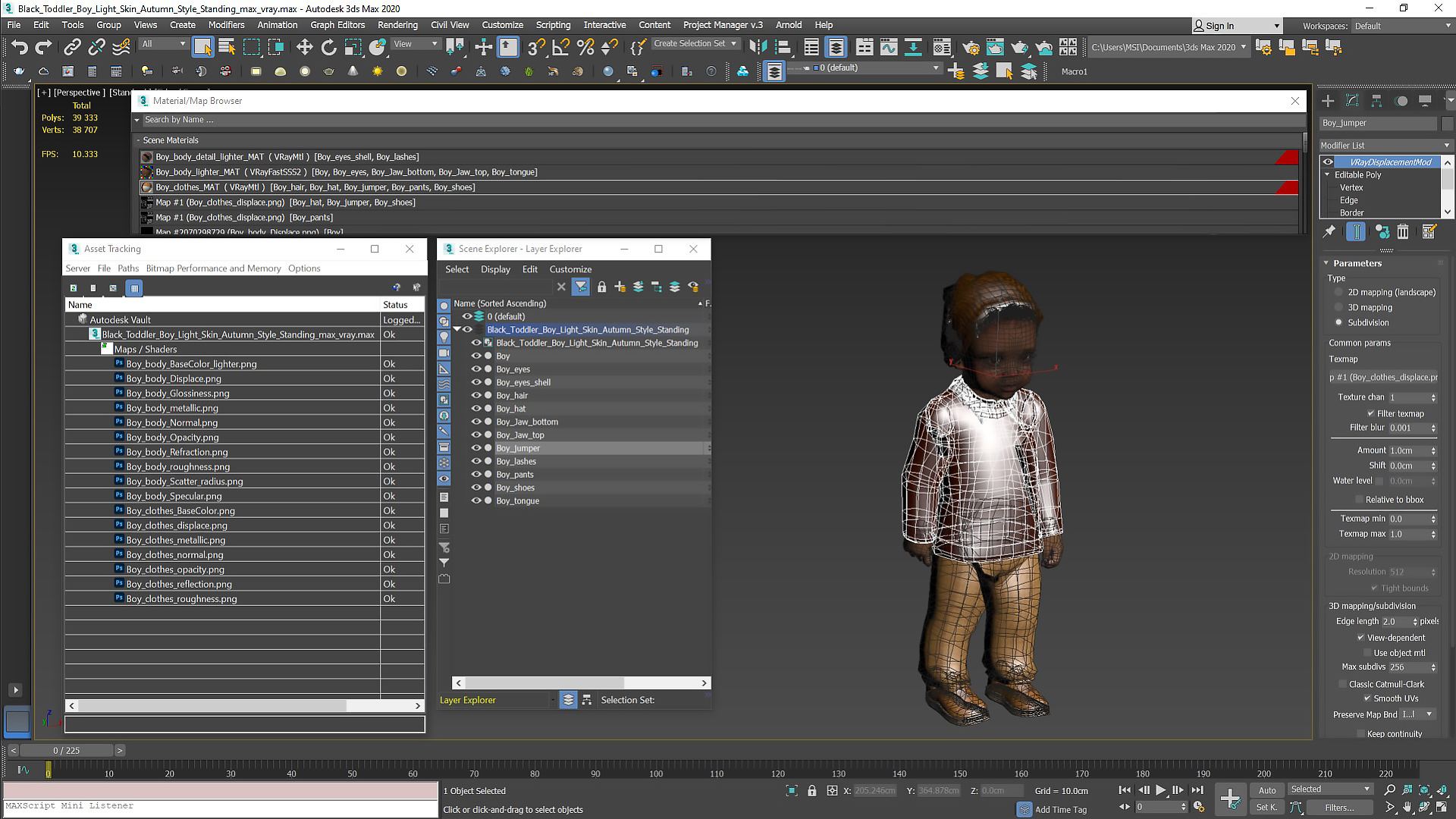 3D model Black Toddler Boy Light Skin Autumn Style Standing