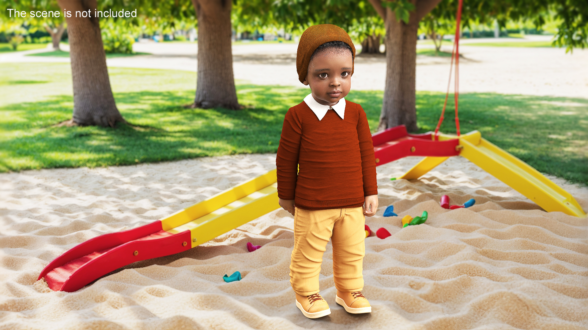 3D model Black Toddler Boy Light Skin Autumn Style Standing