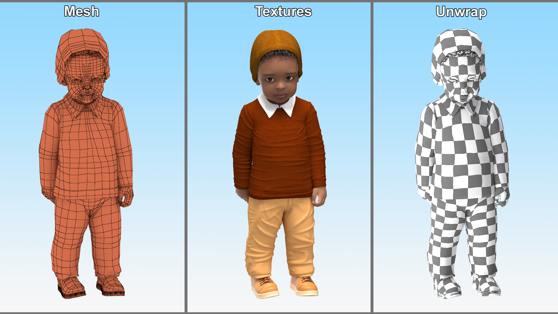 3D model Black Toddler Boy Light Skin Autumn Style Standing