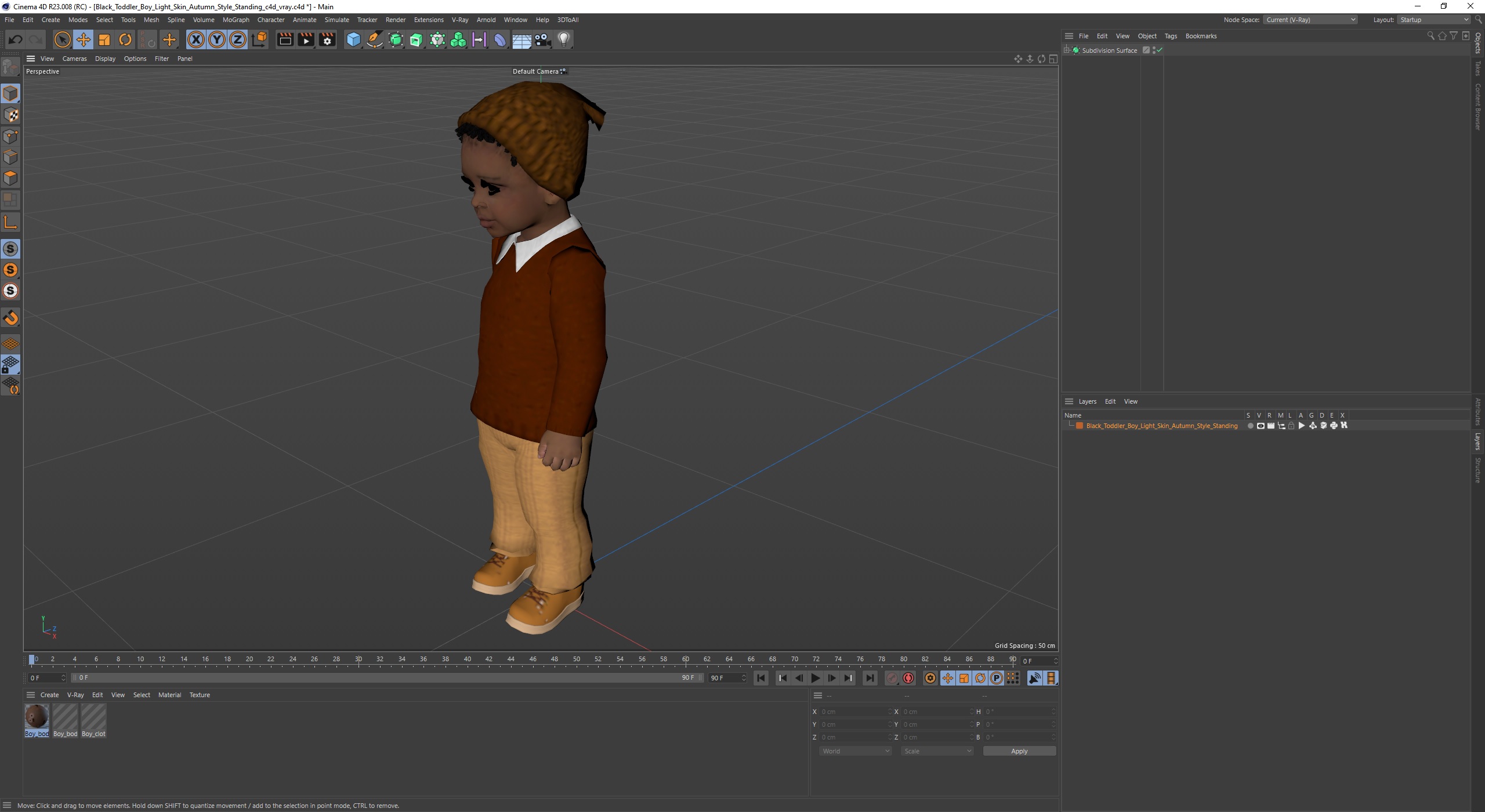 3D model Black Toddler Boy Light Skin Autumn Style Standing