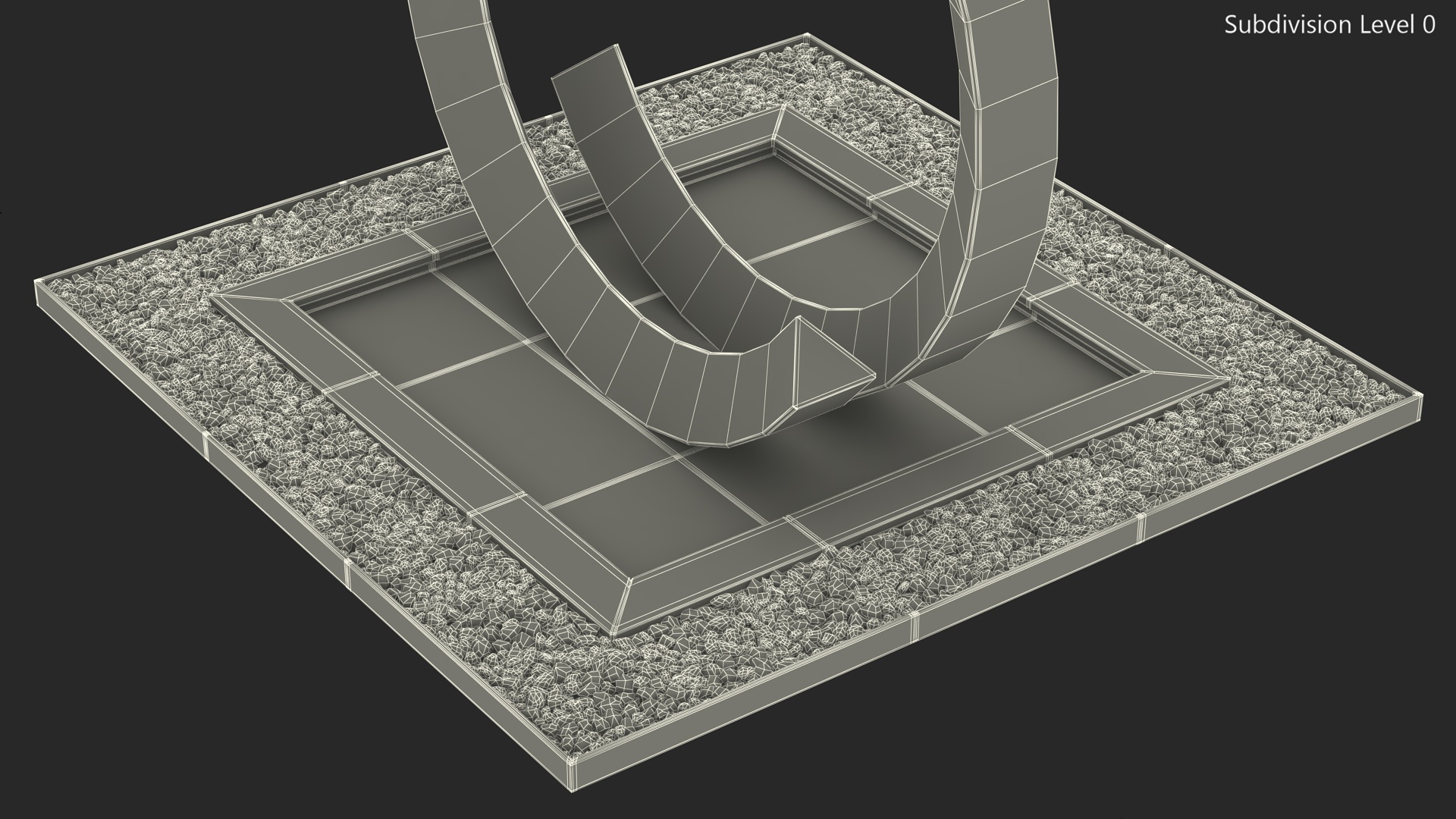 3D Round Park Fountain with White Pebble No Water