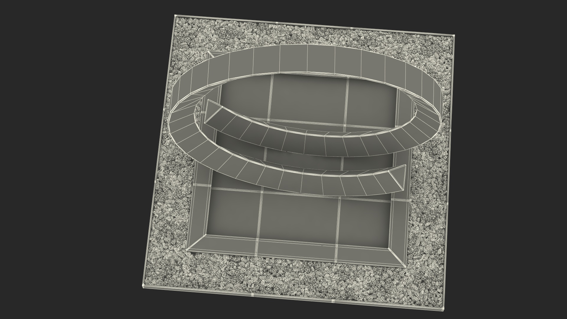 3D Round Park Fountain with White Pebble No Water