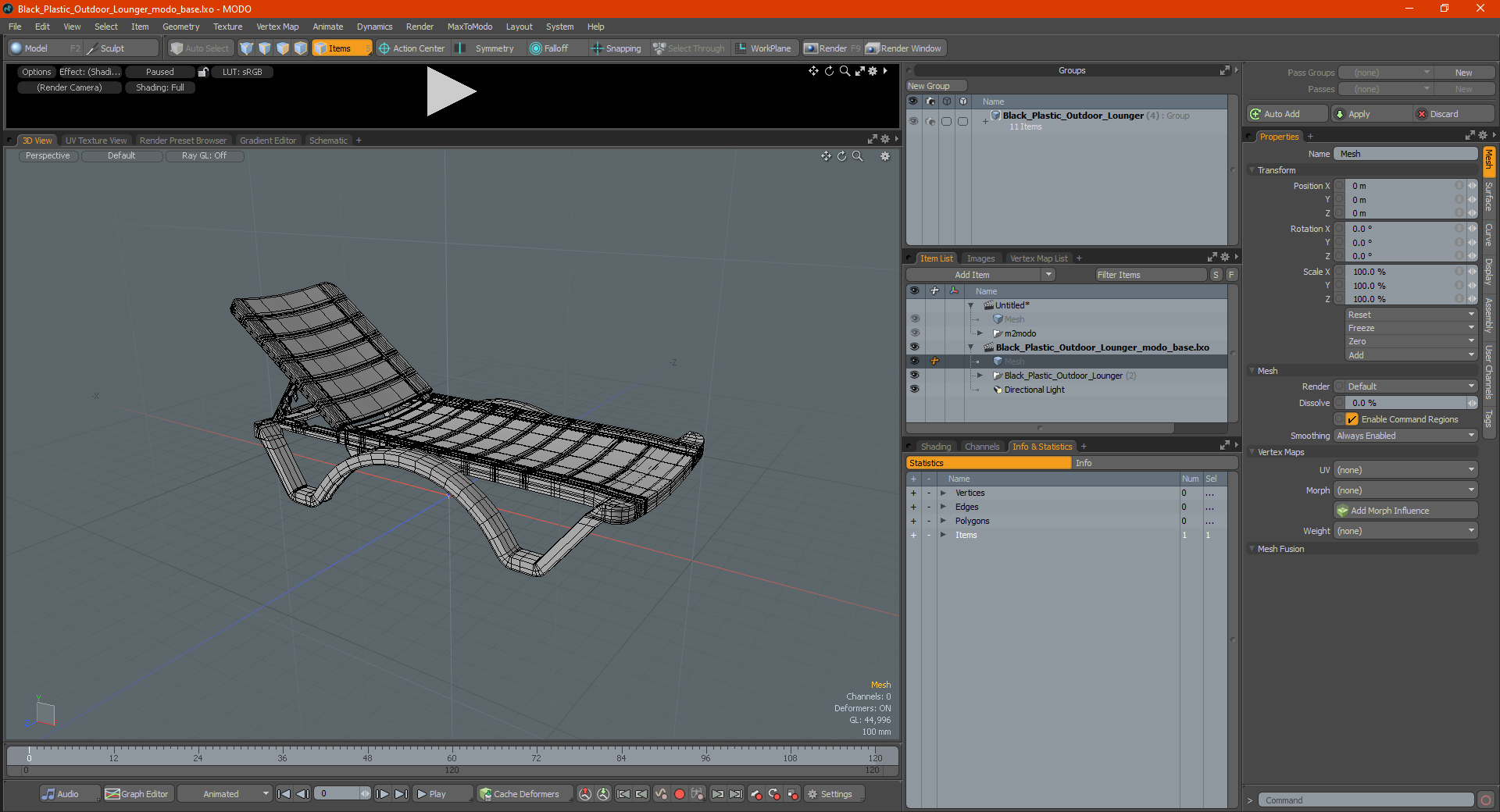 Black Plastic Outdoor Lounger 3D model