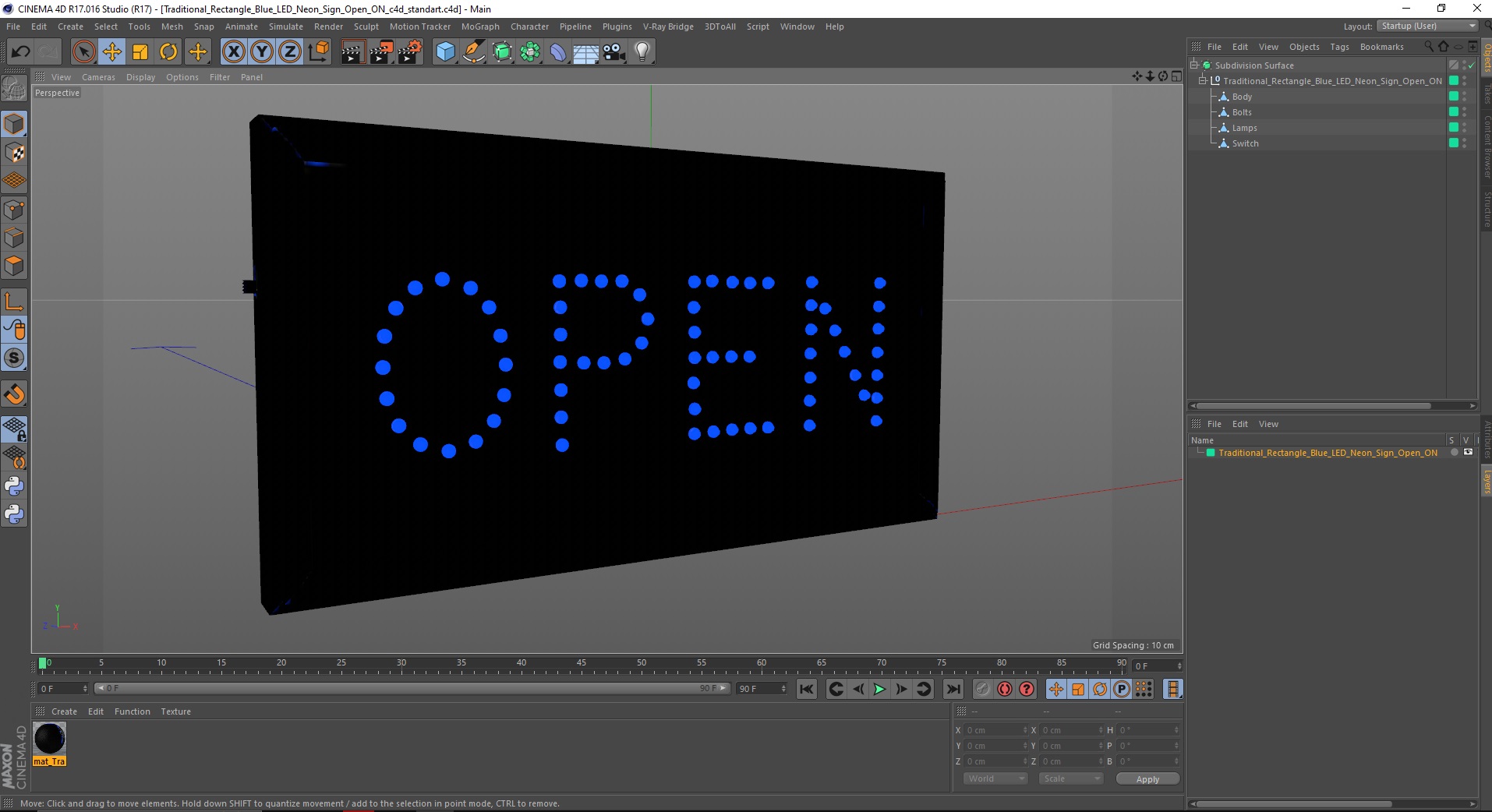 3D Traditional Rectangle Blue LED Neon Sign Open ON model