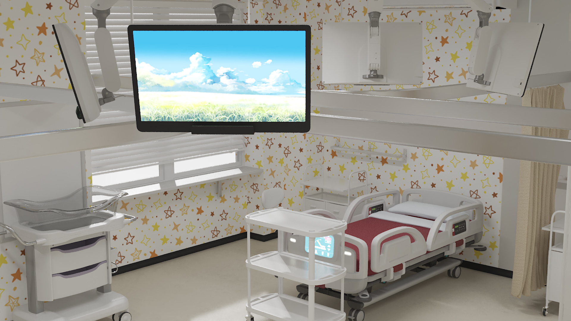 3D Large Pediatric Hospital Ward with People