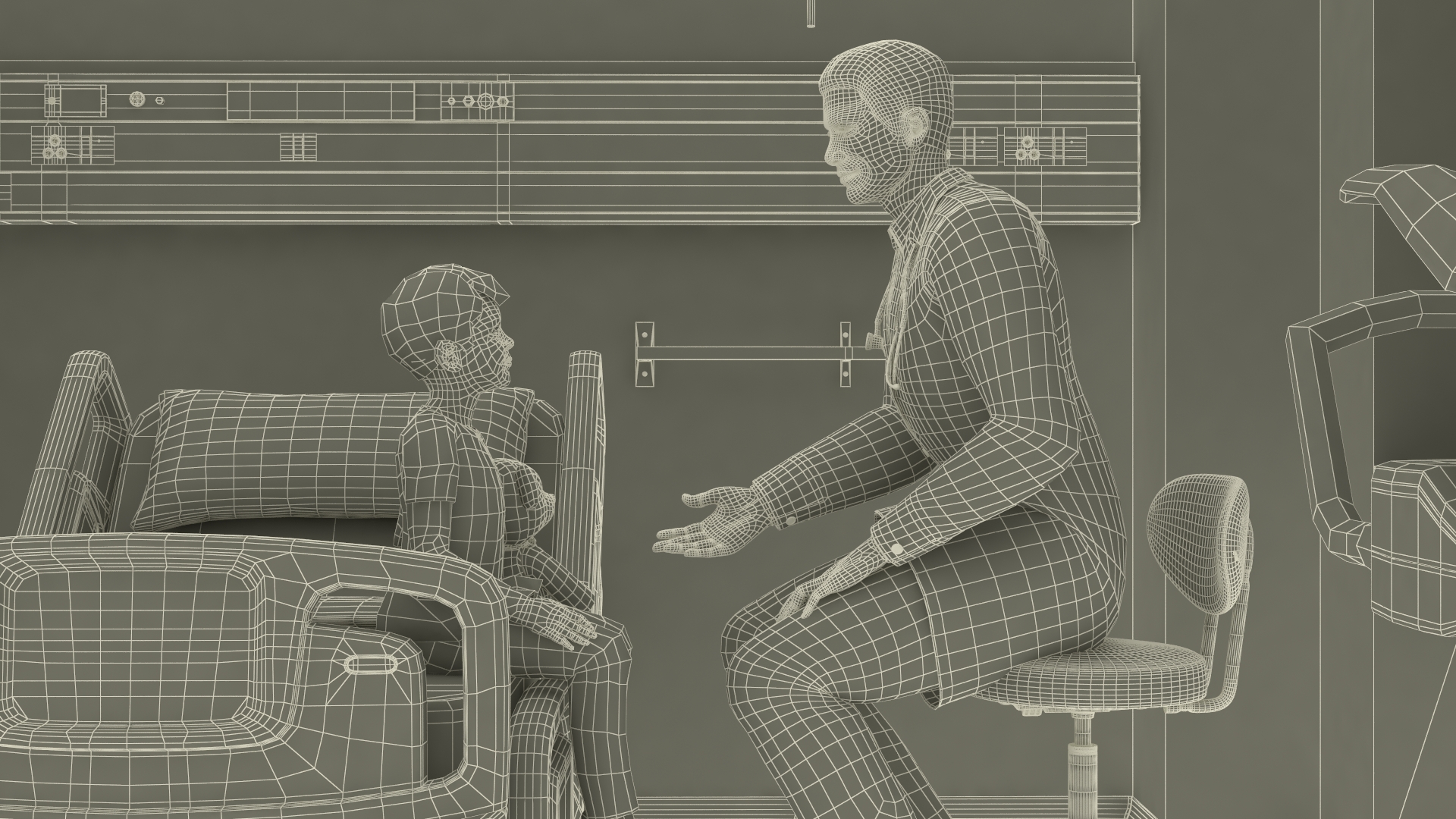3D Large Pediatric Hospital Ward with People