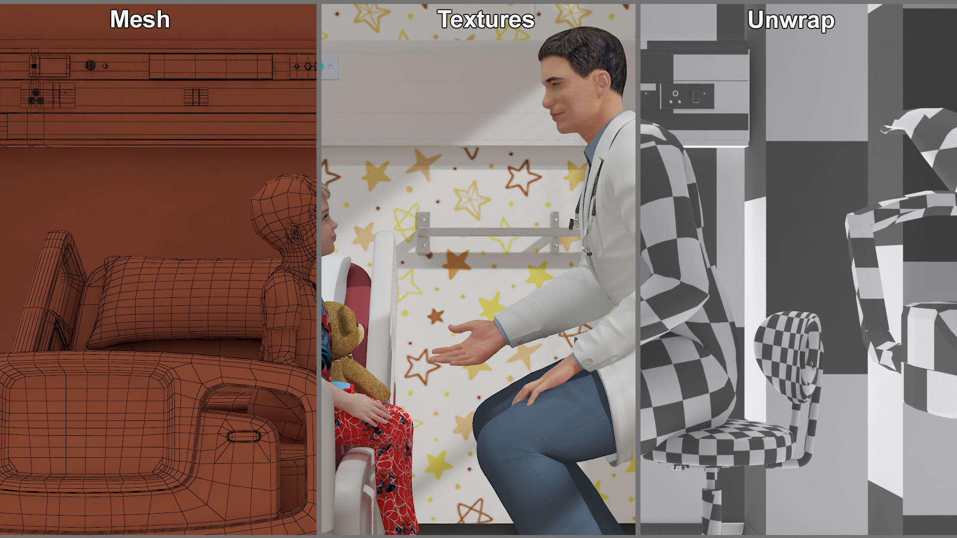 3D Large Pediatric Hospital Ward with People