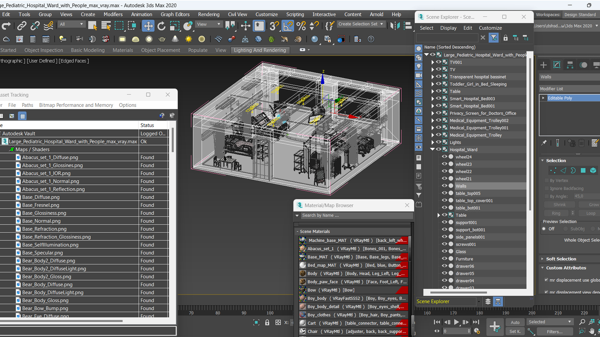3D Large Pediatric Hospital Ward with People