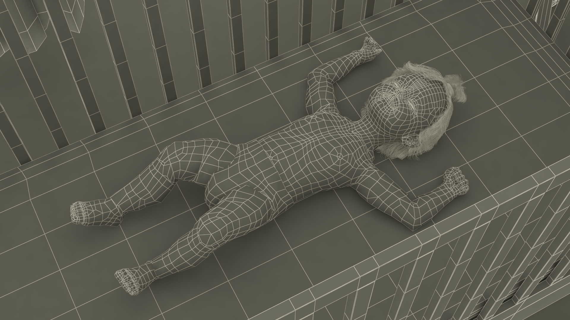 3D Large Pediatric Hospital Ward with People