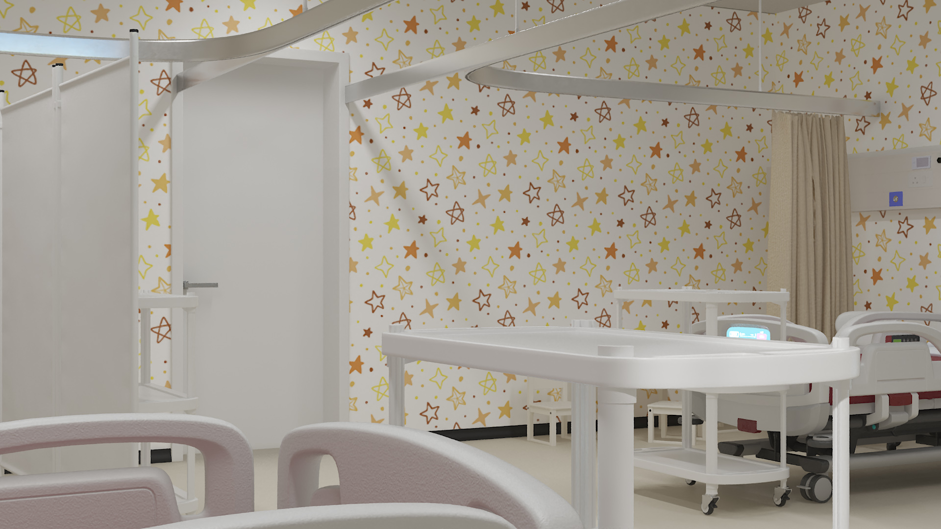 3D Large Pediatric Hospital Ward with People