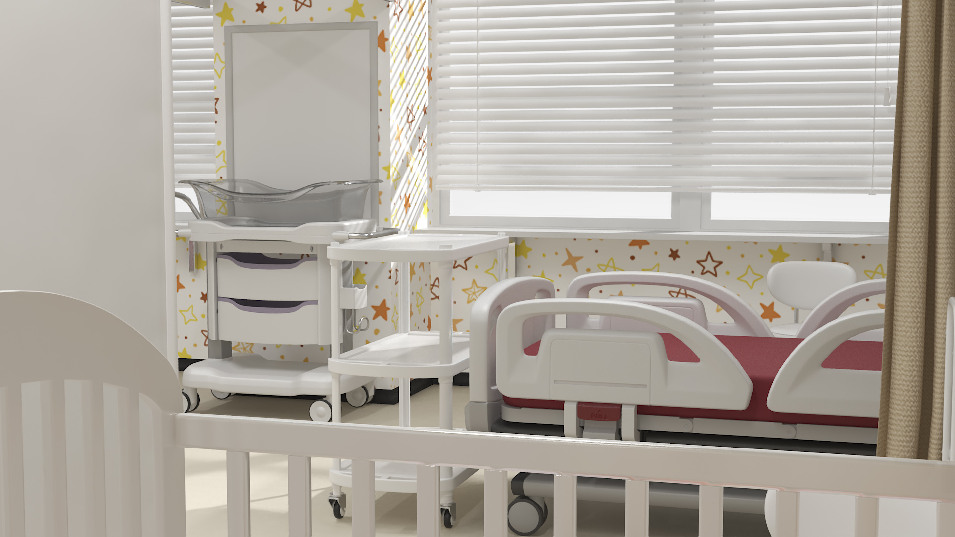 3D Large Pediatric Hospital Ward with People