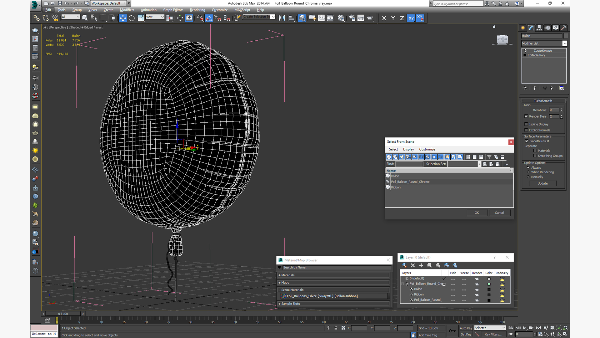 3D model Foil Balloon Round Chrome