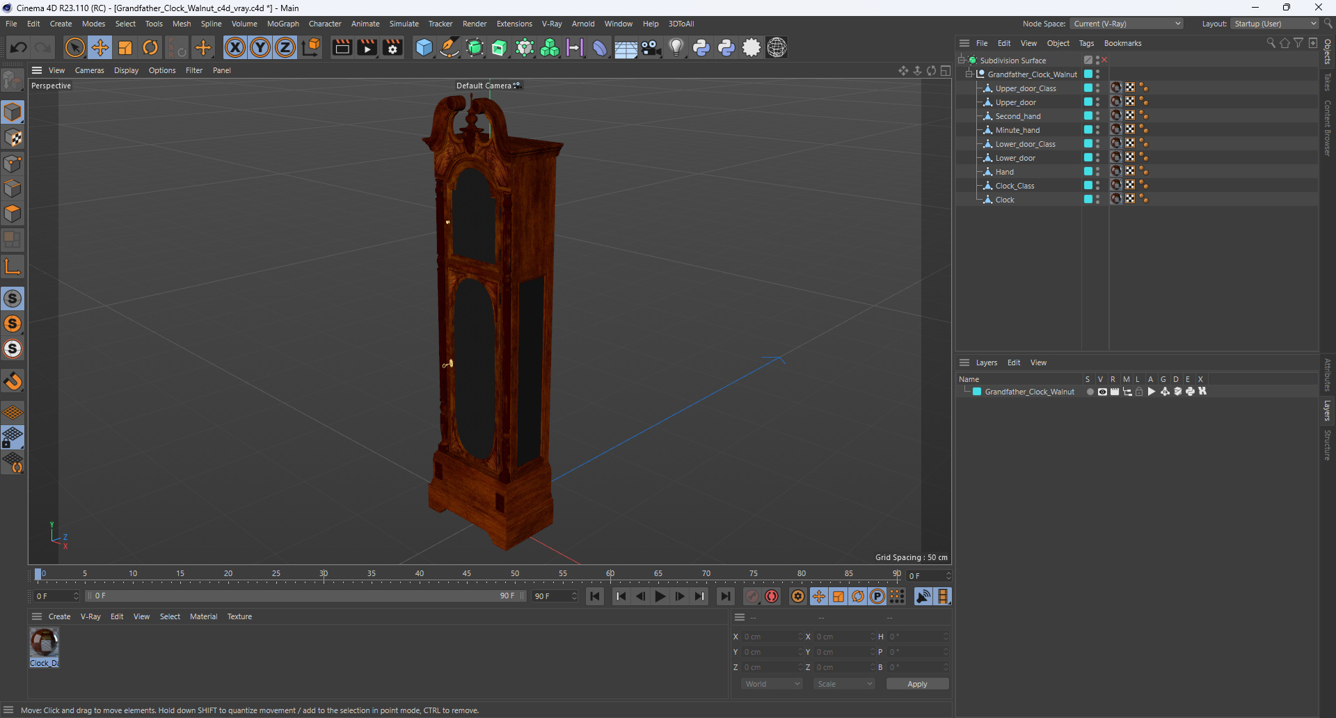 Grandfather Clock Walnut 3D model