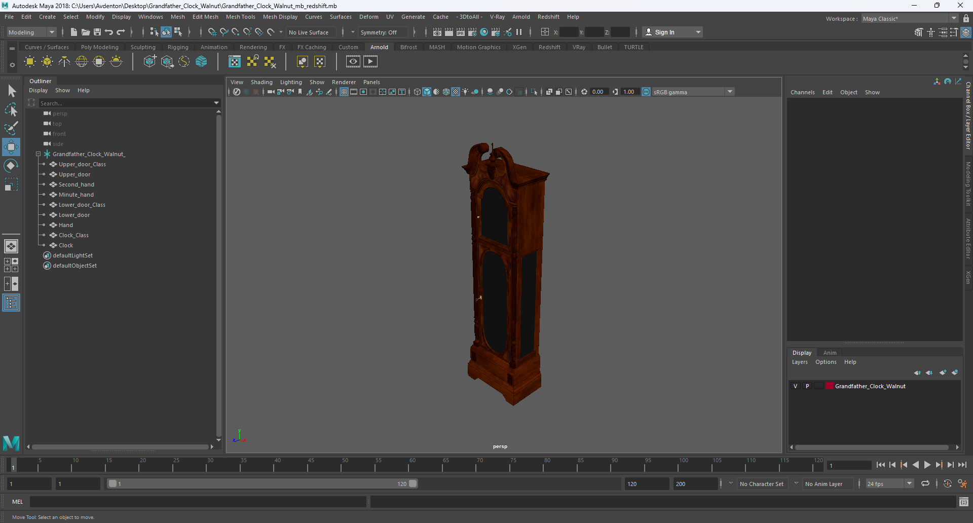 Grandfather Clock Walnut 3D model