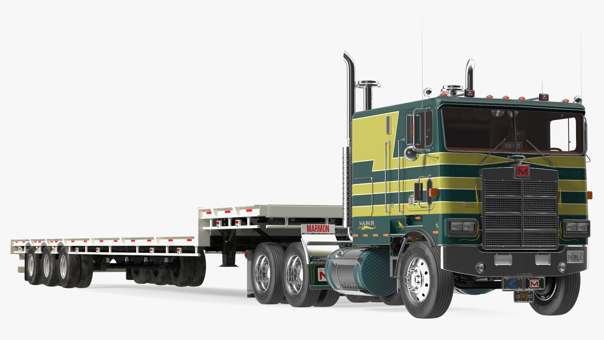 Marmon Truck with Single Drop Tri Axle Extendable Trailer 3D